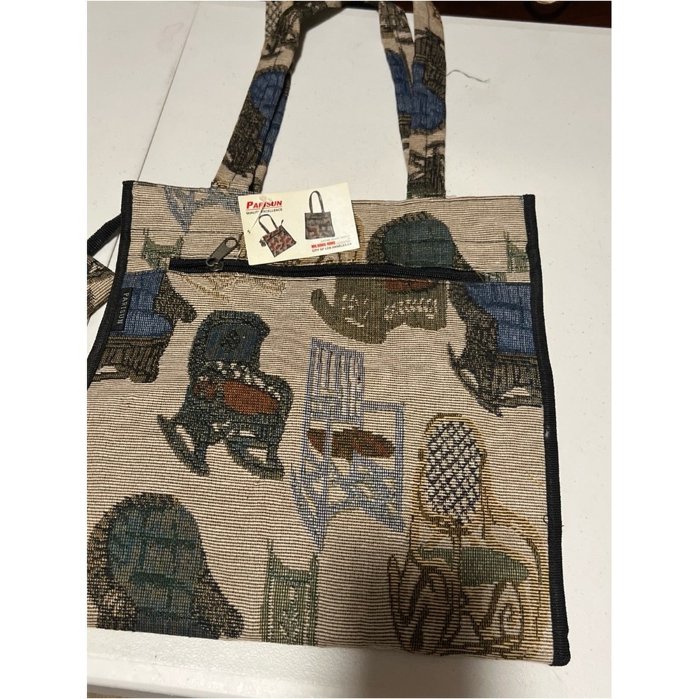 Parisun Tote Bag Womens Medium Beige NWT Tapestry Chair Print Woven Shoulder Bag